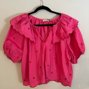 Vibrant Pink Heart-Patterned Blouse